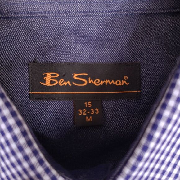 Ben Sherman Shirt Mens Medium Blue Plaid Gingham‎ Button Down Long Sleeve - Picture 3 of 13
